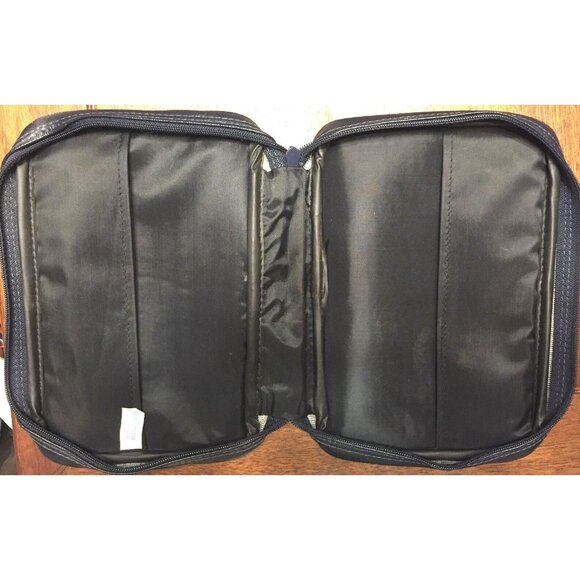 Bible Cover Dark Blue Faux Leather Black Inside Two Inside Outside Pocket - Picture 2 of 7